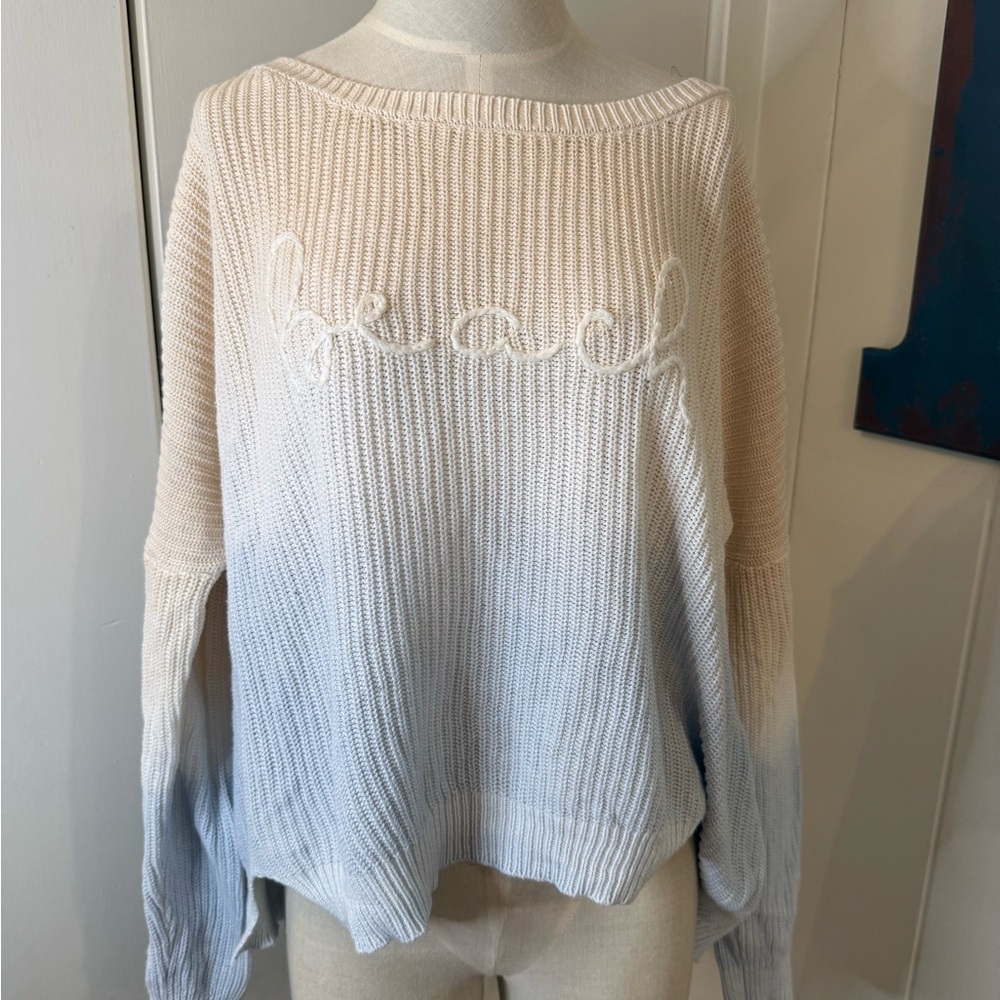 Vintage Havana Beige and Blue Ombre Sweater with Beaches Sz M - Picture 1 of 4